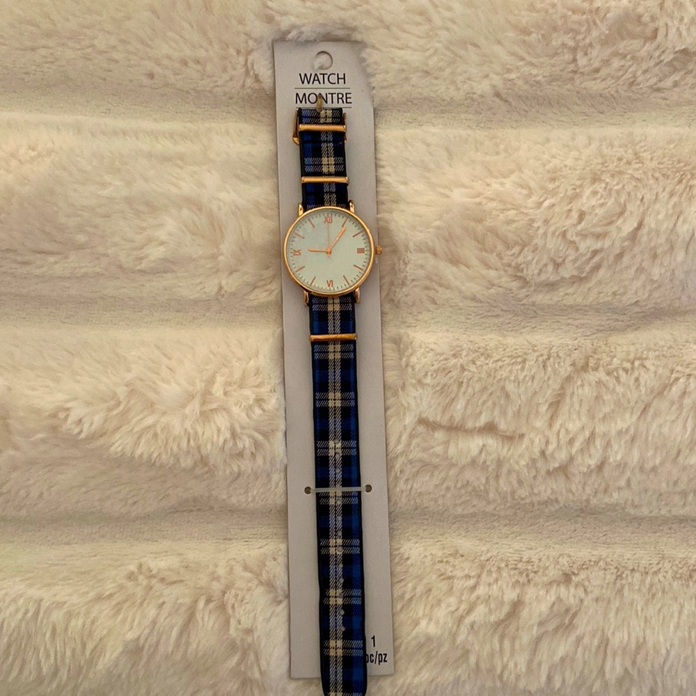 New plaid and gold watch.